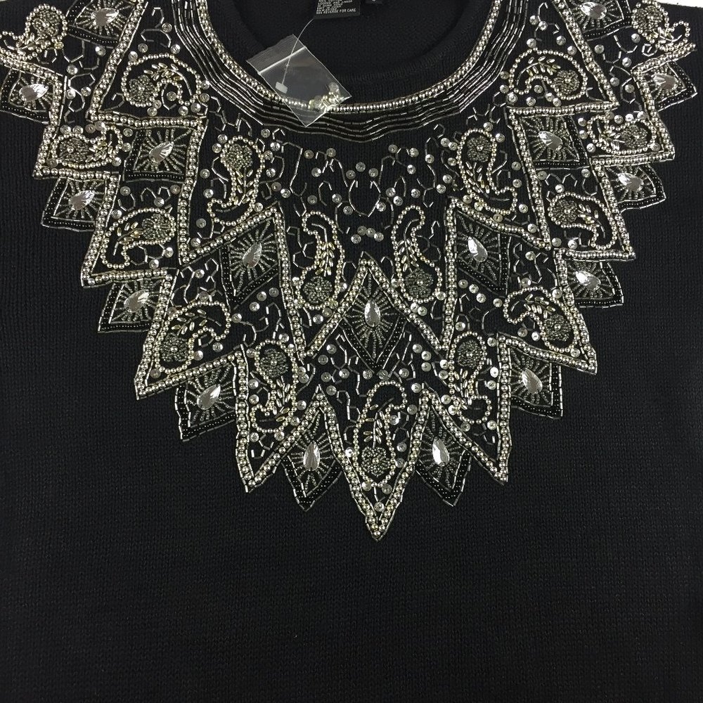 VTG Maurada Sequin Beaded Sweater Small Black 80s